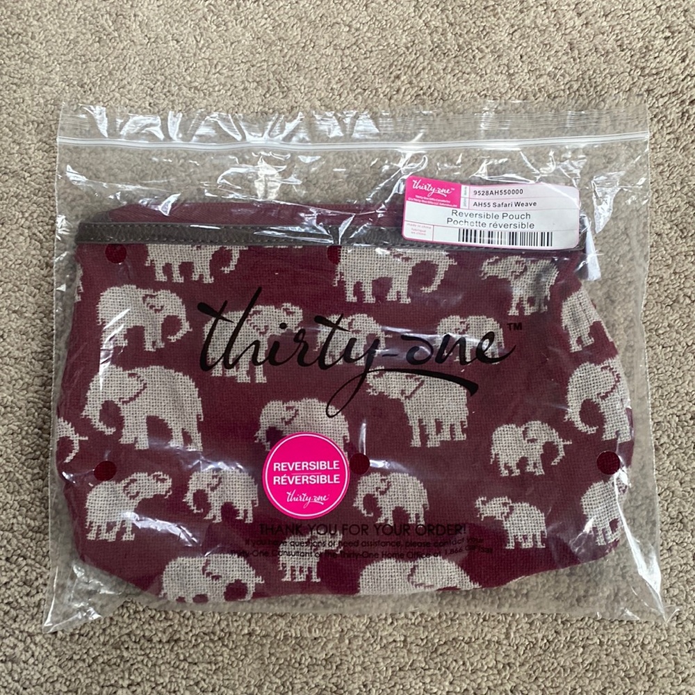 Thirty-One reversible pouch safari weave print, elephants!  New